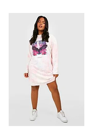 Boohoo Plus Tie Dye Slogan Long Sleeve T-shirt Dress