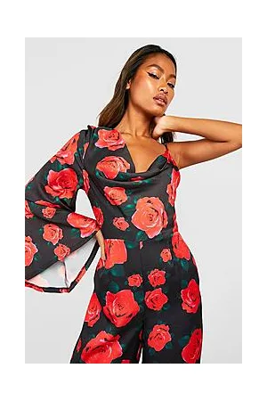 Boohoo Floral Satin Asymmetric Wide Leg Jumpsuit