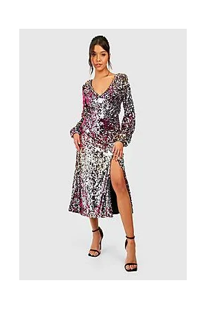 Boohoo Ombre Sequin Split Plunge Midaxi Party Dress