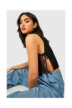 Boohoo Roll Neck Rib Tie Side Crop