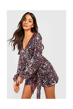 Boohoo Sequin Belted Playsuit
