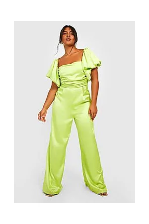 Boohoo Plus Satin Puff Sleeve Wide Leg Jumpsuit