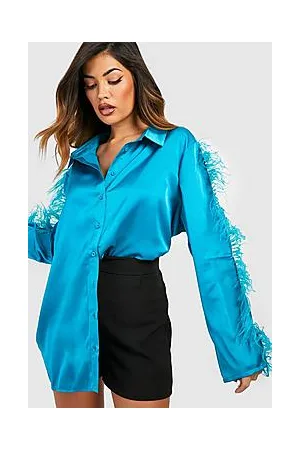 Boohoo Feather Sleeve Satin Shirt
