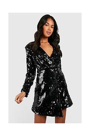 Boohoo Sequin Shoulder Pad Blazer Party Dress
