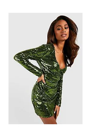 Boohoo Sequin Drape Wrap Party Dress