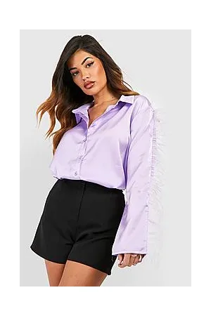 Boohoo Feather Sleeve Satin Shirt