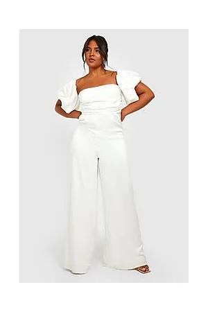 Boohoo Plus Satin Puff Sleeve Wide Leg Jumpsuit