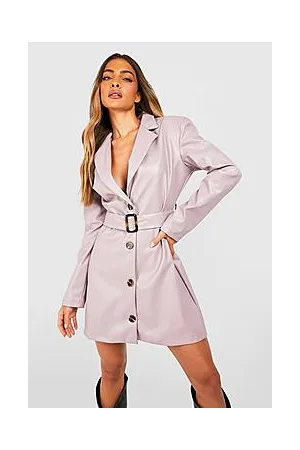 Boohoo Leather Look Belted Tailored Blazer Dress