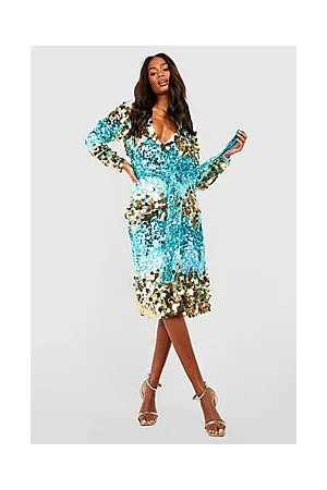 Boohoo Sequin Ombre Wrap Midi Party Dress