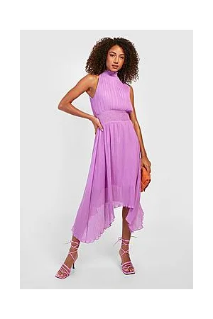 Boohoo Tall High Neck Chiffon Pleated Midi Dress