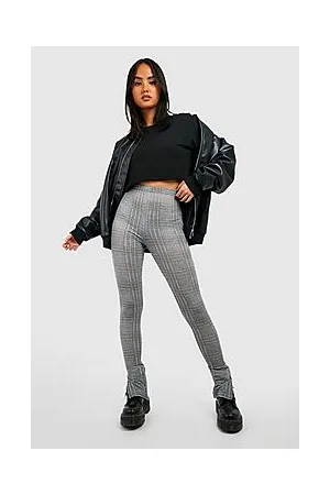 Boohoo Skinny Split Hem Mono Check Leggings