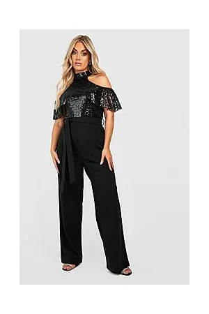 Boohoo Plus Sequin Cold Shoulder Jumpsuit