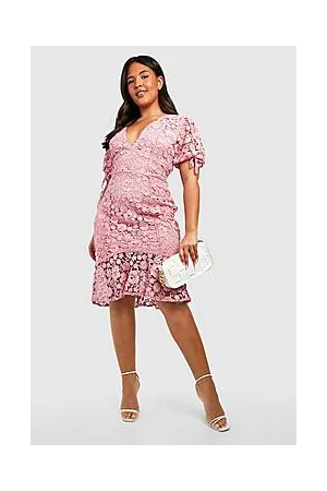 Boohoo Plus Lace Peplum Hem Detail Midi Dress