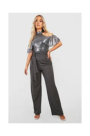 Boohoo Plus Sequin Cold Shoulder Jumpsuit