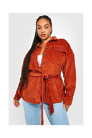 Boohoo Plus Oversized Pocket Belted Cord Shacket