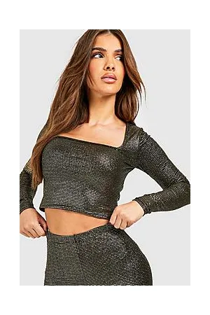 Boohoo Shimmer Glitter Long Sleeve Crop Top