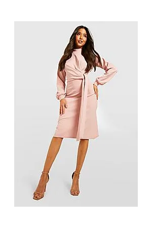 Boohoo Volume Sleeve Tie Waist Midi Dress