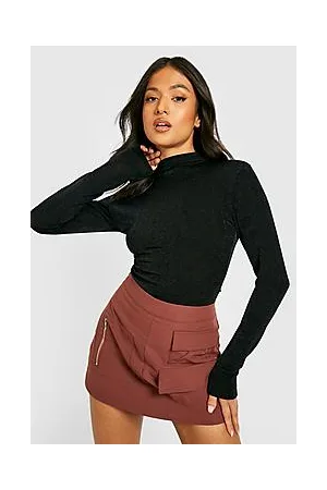 Boohoo Petite Acetate Slinky High Neck Bodysuit