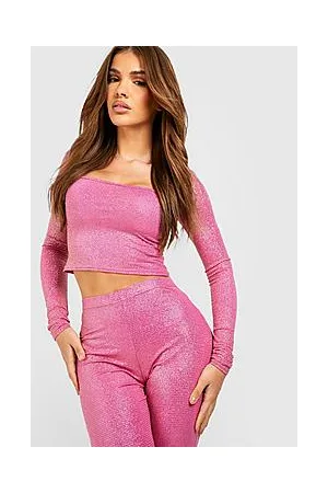 Boohoo Shimmer Glitter Long Sleeve Crop Top