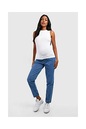 Boohoo Maternity Roll Hem Over The Bump Boyfriend Jeans