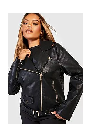 Boohoo Plus Zip Pockets Faux PU Leather Biker Jacket