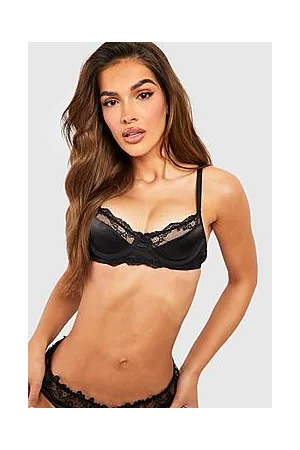 Boohoo Lace Trim Satin Underwire Bra