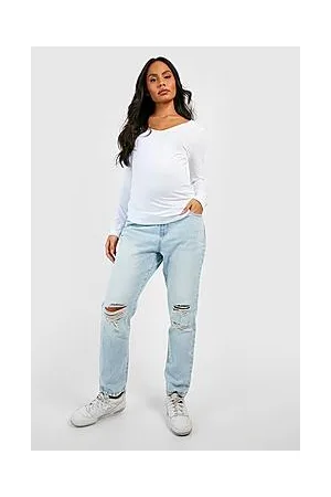Boohoo Maternity Ripped Mom Jeans