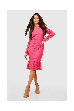 Boohoo Lace High Neck Midi Dress