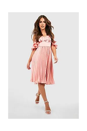 Boohoo Satin Cold Shoulder Ruffle Midi Dress