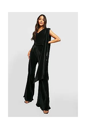 Boohoo Pleated Drape Sleeve Wide Leg Jumpsuit