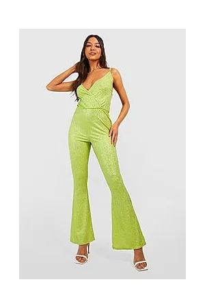 Boohoo Shimmer Glitter Strappy Cowl Flare Jumpsuit