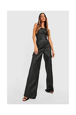 Boohoo Coated Denim Corset Cargo Wide Leg Jumpsuit