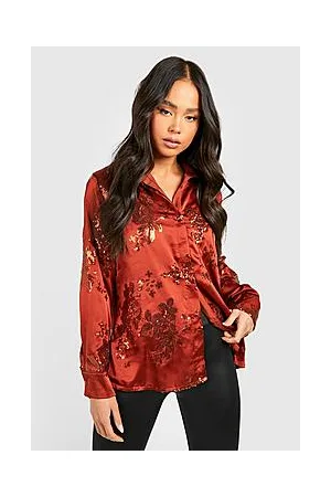 Boohoo Petite Satin Embellished Sequin Shirt