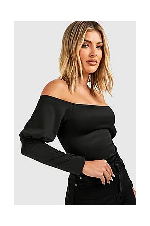 Boohoo Scuba Bardot Puff Sleeve Bodysuit