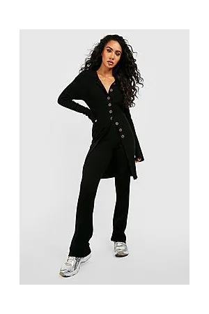 Boohoo Long Cardigan And Wide Leg Knitted Set