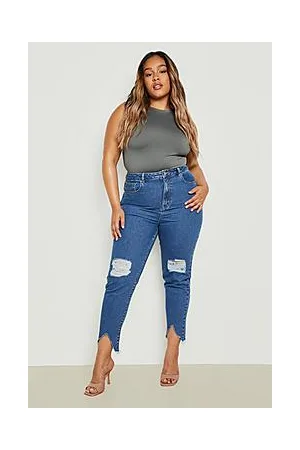 Boohoo Plus Ripped Distressed High Waist Mom Jeans