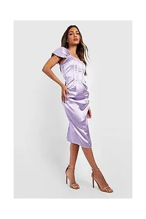 Boohoo Satin Corset Drape Sleeve Midi Dress