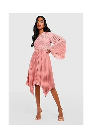 Boohoo Tall Asymmetric Longsleeve Pleated Midi Dress