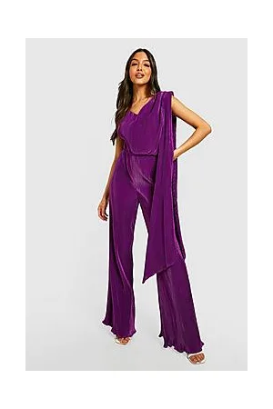 Boohoo Pleated Drape Sleeve Wide Leg Jumpsuit