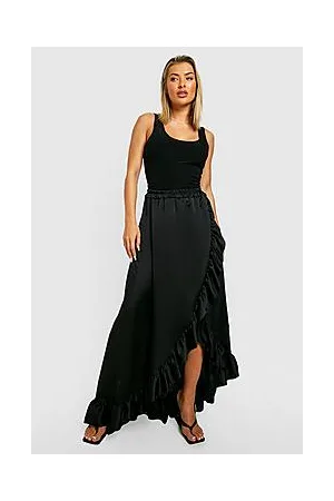Boohoo Satin Wrap Frill Hem Maxi Skirt