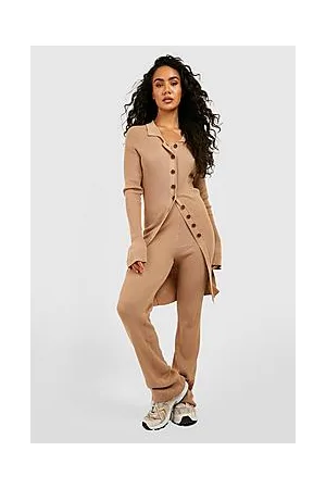 Boohoo Long Cardigan And Wide Leg Knitted Set