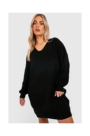 Boohoo Plus Knitted V Neck Jumper Dress