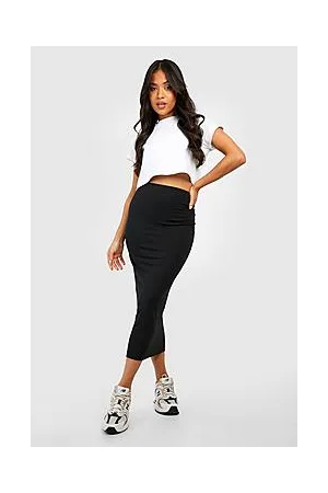 Boohoo Petite Rib Lettuce Hem Midaxi Skirt
