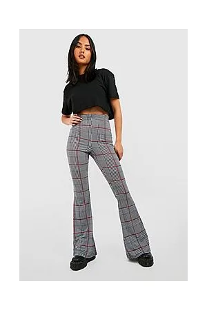 Boohoo Houndstooth Check High Waisted Flared Trousers