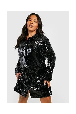 Boohoo Plus Sequin Cuff Power Shoulder Shirt Dress