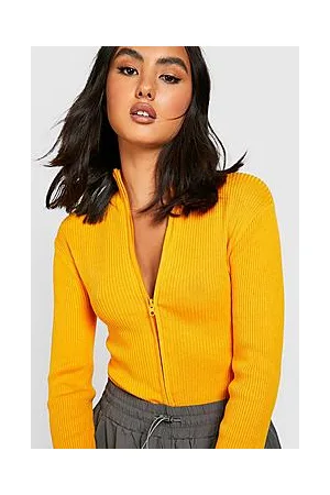 Boohoo Half Zip Up Knitted Bodysuit With Funnel Neck