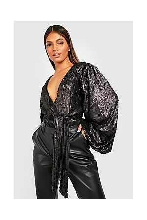 Boohoo Volume Wrap Sequin Bodysuit