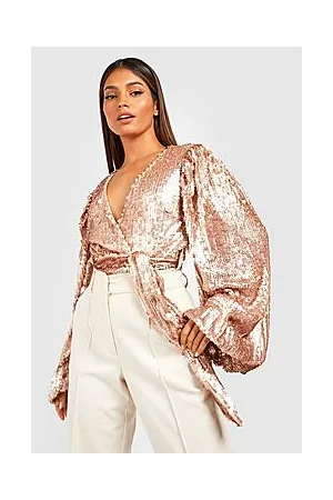 Boohoo Volume Wrap Sequin Bodysuit