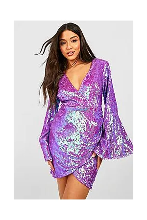 Boohoo Two Tone Sequin Wrap Mini Party Dress