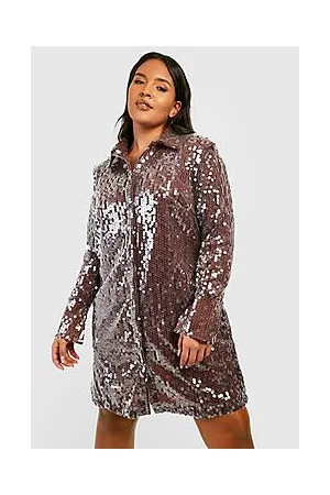 Boohoo Plus Sequin Cuff Power Shoulder Shirt Dress